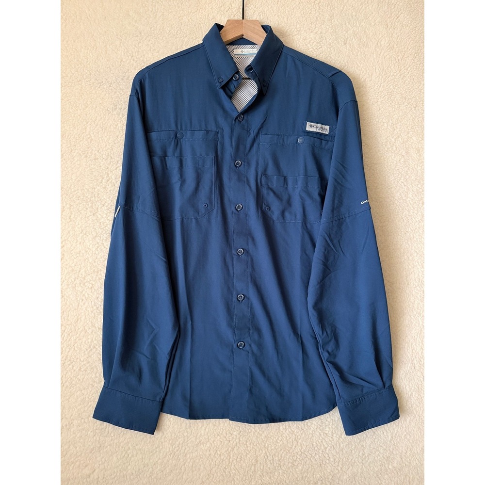 Columbia Shirt Mens Small Blue PFG Omni-Shade Long Sleeve Button-Up Fishing